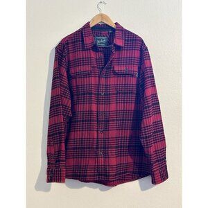 Woolrich Mens‎ XL Plaid Flannel Shirt Shacket 100% Cotton Brawny Dark Red Black